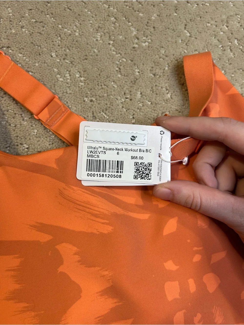 lululemon Ultralu Square-Neck Sports Bra B/C Size 6 Orange Camo Medium Support